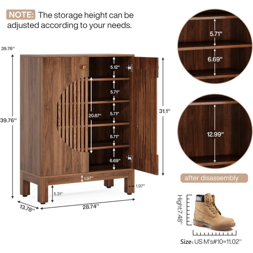Tribesigns – Armoire à chaussures à 5 niveaux avec portes à persiennes rondes, 20 paires d'armoires de rangement pour chaussures Farmhouse