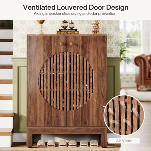 Tribesigns – Armoire à chaussures à 5 niveaux avec portes à persiennes rondes, 20 paires d'armoires de rangement pour chaussures Farmhouse