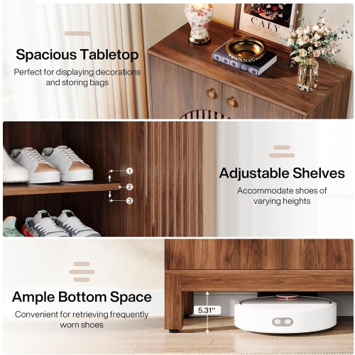 Tribesigns – Armoire à chaussures à 5 niveaux avec portes à persiennes rondes, 20 paires d'armoires de rangement pour chaussures Farmhouse