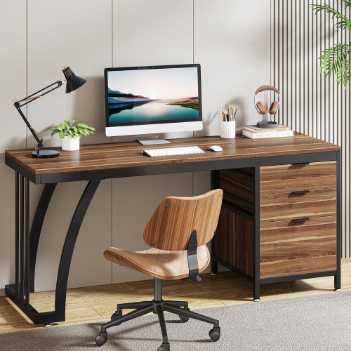 Tribesigns – Bureau d'ordinateur à 3 tiroirs, bureau d'ordinateur de 59&nbsp;po avec tiroirs réversibles, table de travail