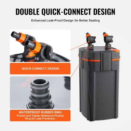 VEVOR 264GPH Aquarium Filter, 3-Stage Canister Filter 75 Gallon, Ultra-Quiet Internal Aquarium Filter with UV Protection, Submersible Power Filter