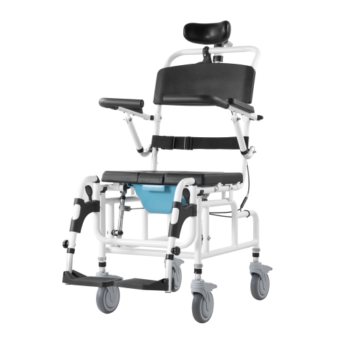 VEVOR 17.5in Width Shower Wheelchair, Aluminum Alloy Bathroom Wheelchair for Inside Shower, Adjustable Rolling Shower Chair w/ Brake, 300 lbs