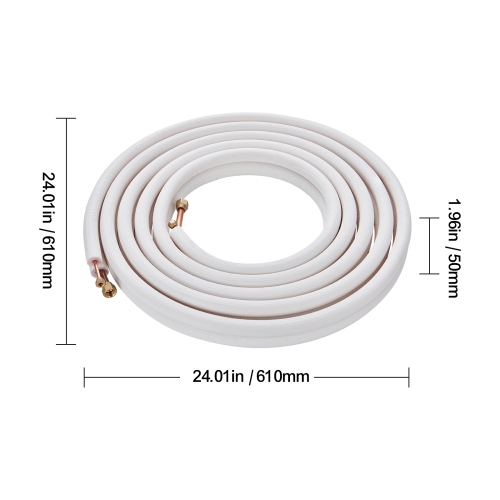 VEVOR 25FT Mini Split Line Set, 1/4" & 1/2" O.D Copper Pipes Tubing and Triple-Layer Insulation, for Air Conditioning or Heating Pump Equipment & HVAC