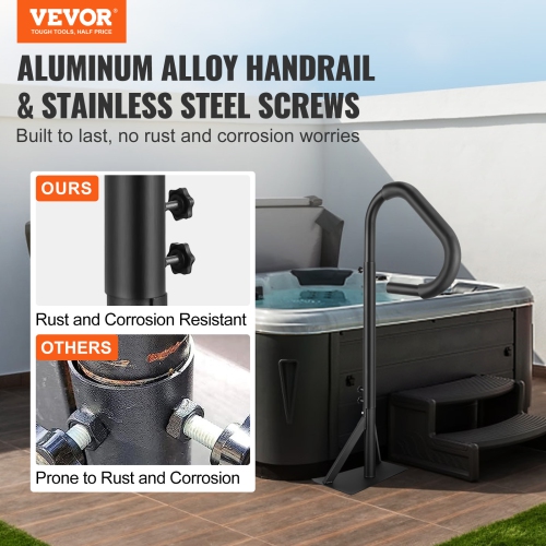 VEVOR Hot Tub Handrail, 360 Rotatable Spa Side Handrail with 48"-63" Adjustable Height, Rust-proof Aluminum Spa Step Hot Tub Hand Rail with