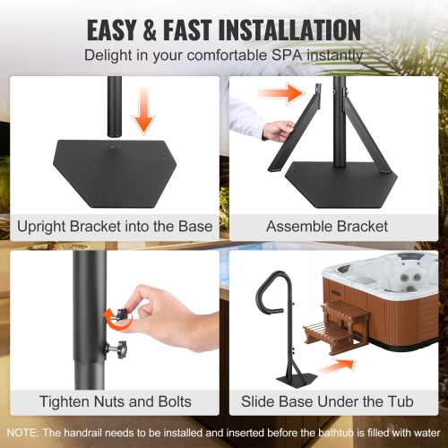 VEVOR Hot Tub Handrail, 360 Rotatable Spa Side Handrail with 48"-63" Adjustable Height, Rust-proof Aluminum Spa Step Hot Tub Hand Rail with