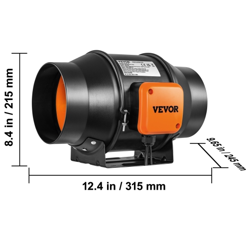 VEVOR 6-Inch Inline Duct Fan, 402 CFM with Temperature Humidity Controller, Quiet EC-motor Ventilation Exhaust Fan for Cooling Booster, Grow Tents,