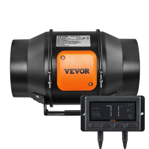 VEVOR 6-Inch Inline Duct Fan, 402 CFM with Temperature Humidity Controller, Quiet EC-motor Ventilation Exhaust Fan for Cooling Booster, Grow Tents,