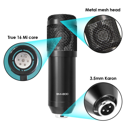 Professional recording studio audio set external microphone sound card with tuning equipment Black Silver