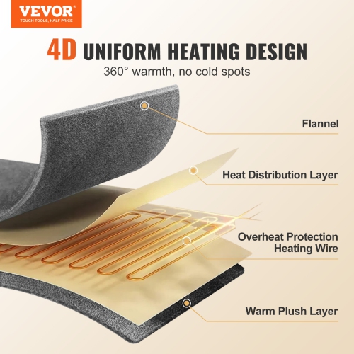 VEVOR 100" x 90" Heated Blanket Electric Throw, King Size,Soft Flannel Heating Blanket with 10 Hours Timer Auto-off & 5 Heating Levels, Dual