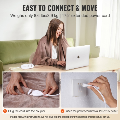 VEVOR 100" x 90" Heated Blanket Electric Throw, King Size,Soft Flannel Heating Blanket with 10 Hours Timer Auto-off & 5 Heating Levels, Dual