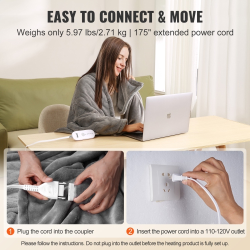 VEVOR 72" x 84" Heated Blanket Electric Throw, Full Size, Soft Flannel Heating Blanket with 10 Hours Timer Auto-off & 5 Heating Levels for Couch