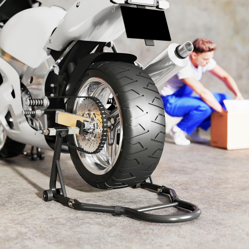 HOMCOM Motorcycle Stand Lift, 850 lbs Capacity Front & Rear Combo Wheel Paddock Lift Stand with Adjustable U+L Fork Swingarm Spool, Wheels, Clamping