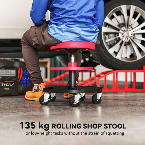 HOMCOM Rolling Mechanic Stool, 300 LBS Capacity Garage Stool with 2.5" Wheels, Adjustable Height 15.7"-20", Heavy Duty Padded Creeper Shop Seat with