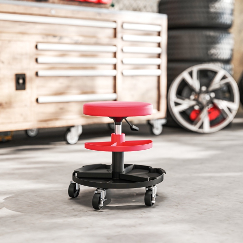 HOMCOM Rolling Mechanic Stool, 300 LBS Capacity Garage Stool with 2.5" Wheels, Adjustable Height 15.7"-20", Heavy Duty Padded Creeper Shop Seat with
