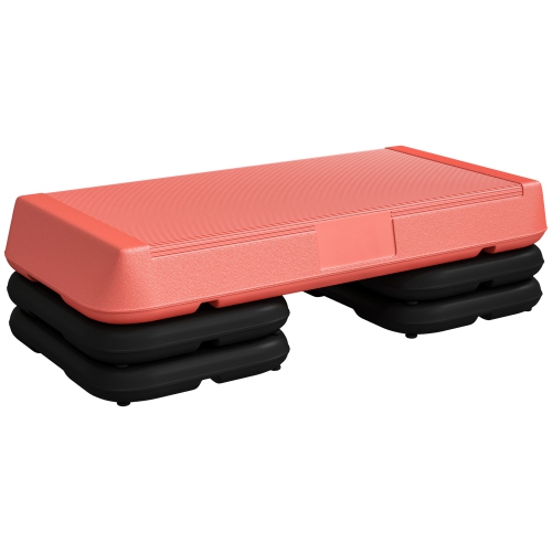 Image 1 of 9.. Soozier Adjustable Aerobic Stepper, 3-Level with Risers 4", 6", 8" Exercise Step Platform for Home Gym Fitness Workout, 330lbs Weight Capacity, Red