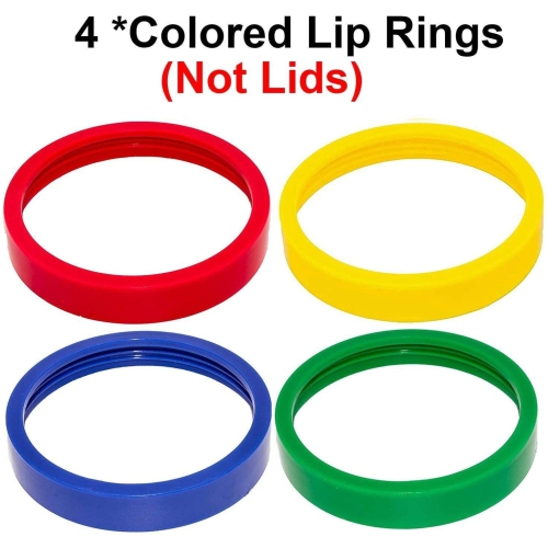 4 Pack 16oz Bullet Cups Compatible with Magic Bullet Blender Juicer 250W MB-1001 Party Cups Mugs with Colored Lip Rings