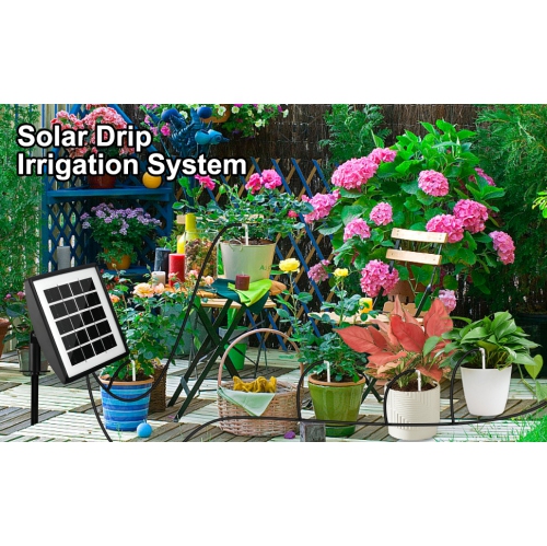 Solar Auto Drip Irrigation Kit System, Solar Powered Plants Watering System, Self Watering Devices Supported 15 Pots