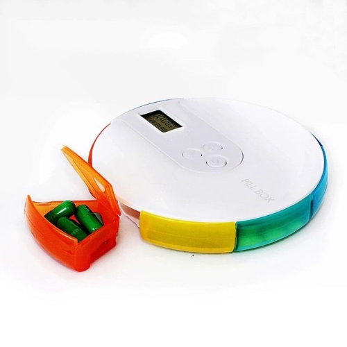 (7-Day) Pill, Medicine, Vitamin Organizer Box | Weekly, Daily Planner | Clock Reminders | Portable