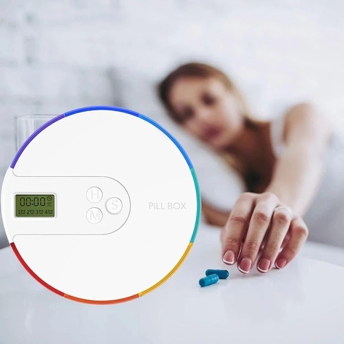 (7-Day) Pill, Medicine, Vitamin Organizer Box | Weekly, Daily Planner | Clock Reminders | Portable