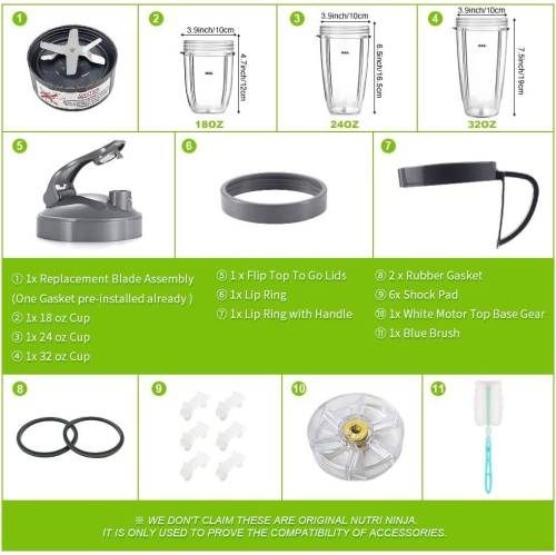 14 Pieces Blender Replacement Parts Extractor Blade and Cups for NutriBullet 600w & 900w Series, Including Gasket Shock Pad and Gear