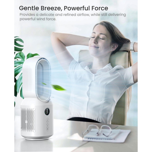 106° Oscillating Fan for Indoors,Bladeless Fan with 3 Speeds, Small Office Fan with LED Light