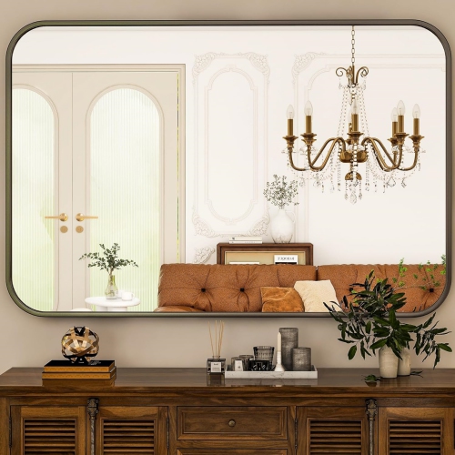 NIERBO  30" X 40" Rectangular Bathroom Mirror – Rounded Corner Wall Mirror Aluminum Frame Modern Decorative Mirror for Entryway Bedroom And Living
