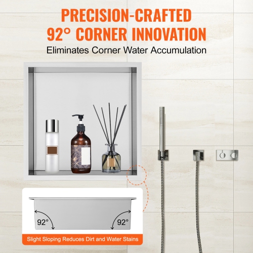 VEVOR 13"x13" No Tile Shower Niche 304 Stainless Steel, Wall-Inserted Niche Recessed Double Shelves, Sealed Waterproof Rust-Resistant Modern Niche