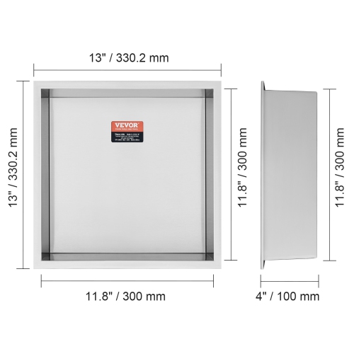VEVOR 13"x13" No Tile Shower Niche 304 Stainless Steel, Wall-Inserted Niche Recessed Double Shelves, Sealed Waterproof Rust-Resistant Modern Niche