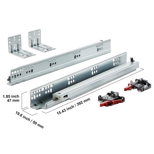 VEVOR 6 Pairs of 15 Inch Drawer Bottom Side Mount Rails, Heavy Duty Full Ball Bearing Extension Steel Track, Soft-Close Noiseless Guide Glides with