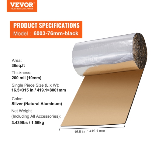 VEVOR 200 mil Car Sound Deadening Mat, 36 sqft Automotive Sound Deadener, High Density Foam Sound Deadener Material & Heat Barrier, Double Layer