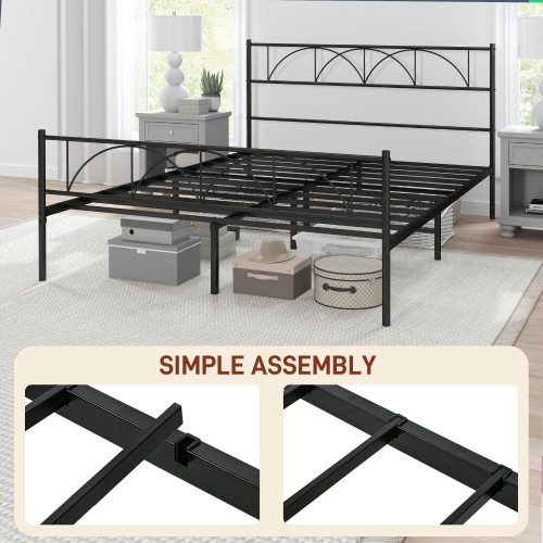 HOMCOM Queen Bed Frame, Metal Platform Bed Frame with Headboard and Footboard, Steel Slat Support, Underbed Storage, No Box Spring Needed, Easy