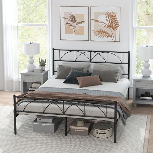 HOMCOM Queen Bed Frame, Metal Platform Bed Frame with Headboard and Footboard, Steel Slat Support, Underbed Storage, No Box Spring Needed, Easy