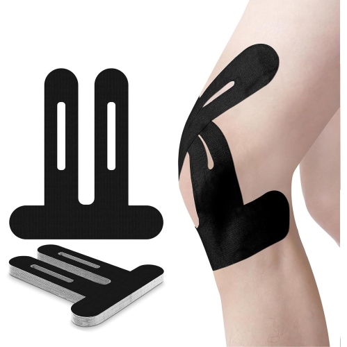 20PCS Precut Kinesiology Tape for Knees,Elastic Knee Support & Stability,Pain Relief,Waterproof Breathable Hypoallergenic Athletic Tape-Black Size L