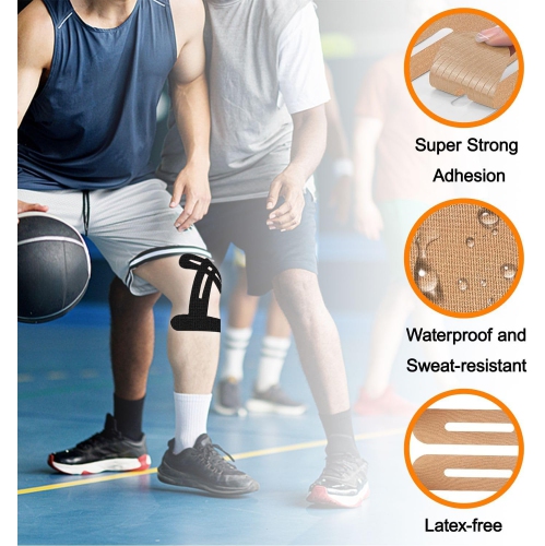 20PCS Precut Kinesiology Tape for Knees,Elastic Knee Support & Stability,Pain Relief,Waterproof Breathable Hypoallergenic Athletic Tape-Black Size L