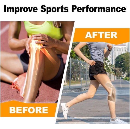 20PCS Precut Kinesiology Tape for Knees,Elastic Knee Support & Stability,Pain Relief,Waterproof Breathable Hypoallergenic Athletic Tape-Black Size L