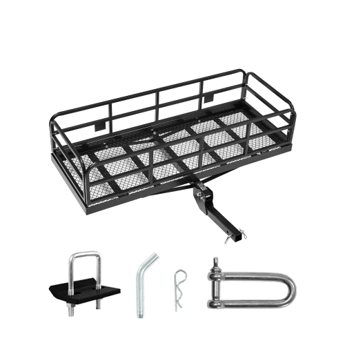 VEVOR 60" x 24" x 14", Hitch Cargo Carrier, 500 lbs Capacity Hitch Cargo Carrier with Anti-Rattle Hitch Stabilizer, Folding Hitch Mount Cargo Carrier