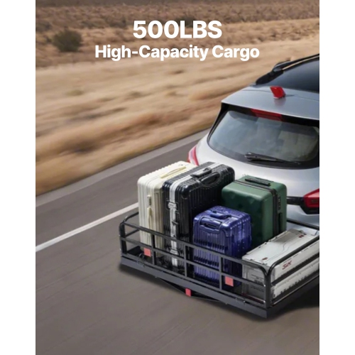 VEVOR 60" x 24" x 14", Hitch Cargo Carrier, 500 lbs Capacity Hitch Cargo Carrier with Anti-Rattle Hitch Stabilizer, Folding Hitch Mount Cargo Carrier