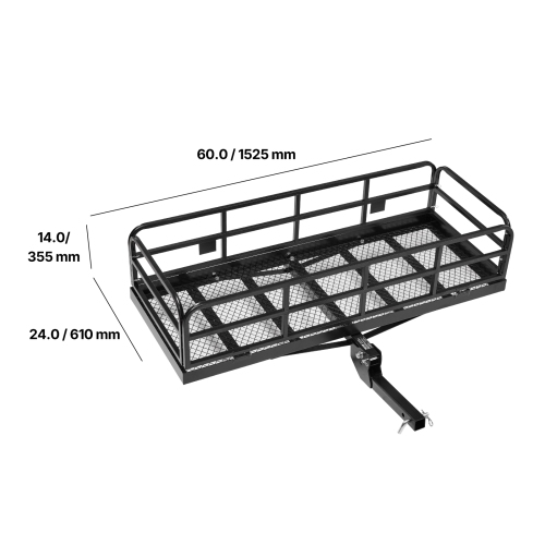VEVOR 60" x 24" x 14", Hitch Cargo Carrier, 500 lbs Capacity Hitch Cargo Carrier with Anti-Rattle Hitch Stabilizer, Folding Hitch Mount Cargo Carrier