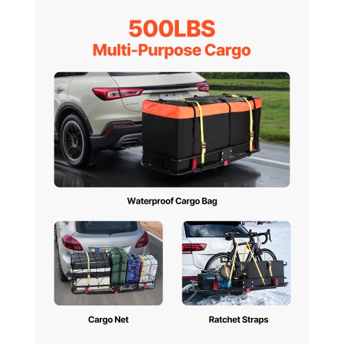 VEVOR 60" x 20" x 6",Hitch Cargo Carrier, 500 lbs Capacity Hitch Cargo Carrier with Cargo Net & Waterproof Cargo Bag,Folding Hitch Mount Cargo