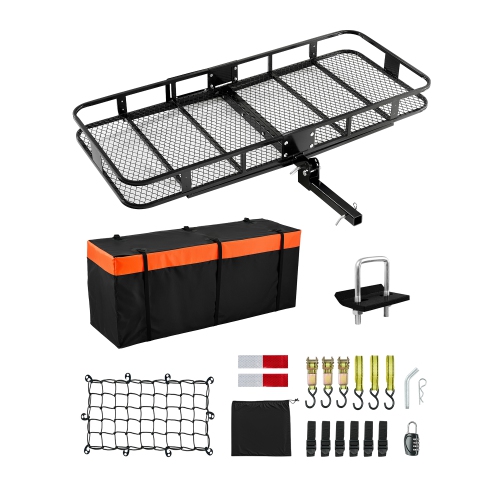 VEVOR 70" x 30" x 6", Hitch Cargo Carrier, 500 lbs Capacity Hitch Cargo Carrier with Ratchet Straps & Cargo Bag, Folding Hitch Mount Cargo Carrier