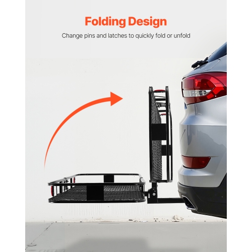 VEVOR 70" x 30" x 6", Hitch Cargo Carrier, 500 lbs Capacity Hitch Cargo Carrier with Ratchet Straps & Cargo Bag, Folding Hitch Mount Cargo Carrier