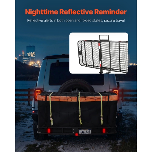 VEVOR 70" x 30" x 6", Hitch Cargo Carrier, 500 lbs Capacity Hitch Cargo Carrier with Ratchet Straps & Cargo Bag, Folding Hitch Mount Cargo Carrier