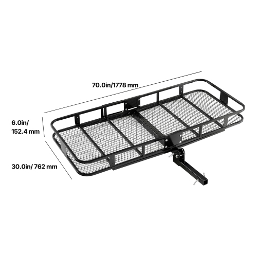 VEVOR 70" x 30" x 6", Hitch Cargo Carrier, 500 lbs Capacity Hitch Cargo Carrier with Ratchet Straps & Cargo Bag, Folding Hitch Mount Cargo Carrier