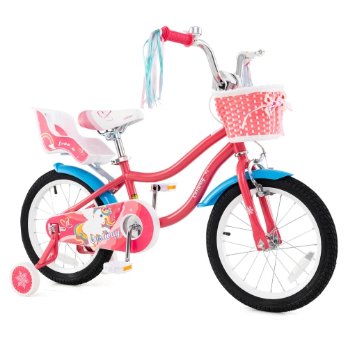 Vélo pour enfants de 14&nbsp;po de Costway avec siège pour poupée et 2 roues d'entraînement colorées Streamers
