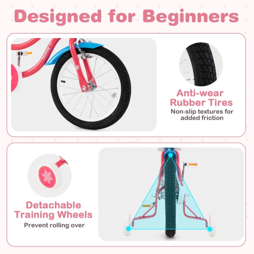 Costway 14 Inch Kids Bike with Basket Doll Seat & Colorful Streamers 2 Training Wheels