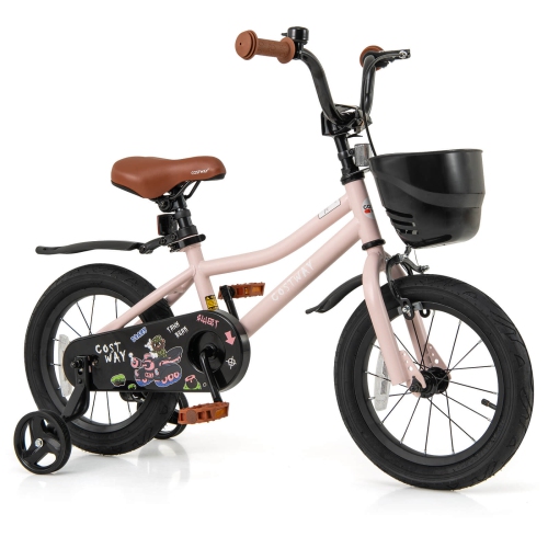 Vélo pour enfants de 12, 14, 16 et 18&nbsp;po de Costway avec roues stabilisatrices, guidon réglable et siège, frein à main rose