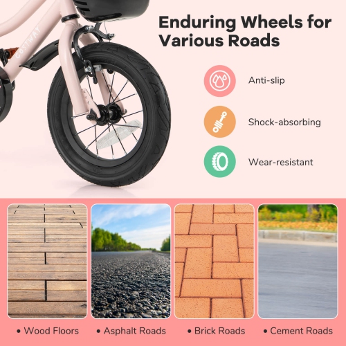 Costway 12"/14"/16"/18" Kid's Bike with Training Wheels Adjustable Handlebar & Seat Handbrake Pink