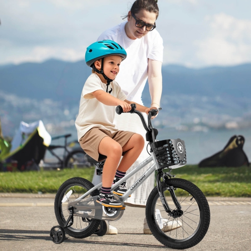 Costway Kid's Bike with Training Wheels Adjustable Handlebar & Seat Handbrake Black/Pink/Silver