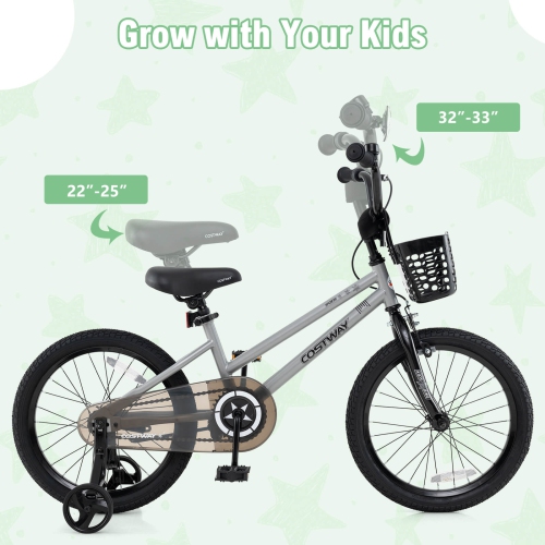 Costway Kid's Bike with Training Wheels Adjustable Handlebar & Seat Handbrake Black/Pink/Silver