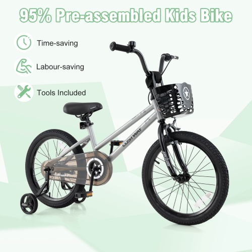 Costway Kid's Bike with Training Wheels Adjustable Handlebar & Seat Handbrake Black/Pink/Silver